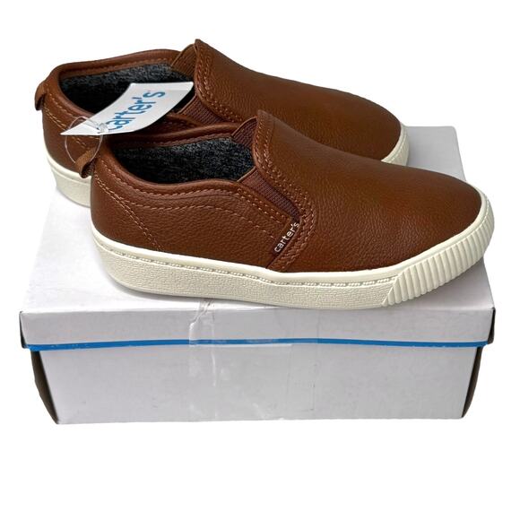 NEW Carters Toddler Faux Leather Casual SNEAKERS SHOES Boys 10 Saddle Brown Box - Picture 1 of 9